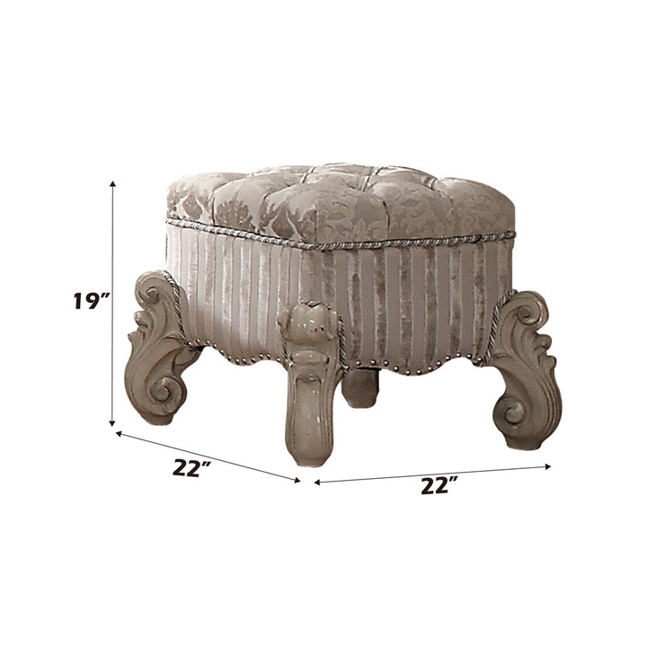 Versailles Vanity Stool in Ivory Fabric &amp; Bone White Finish - dimensions