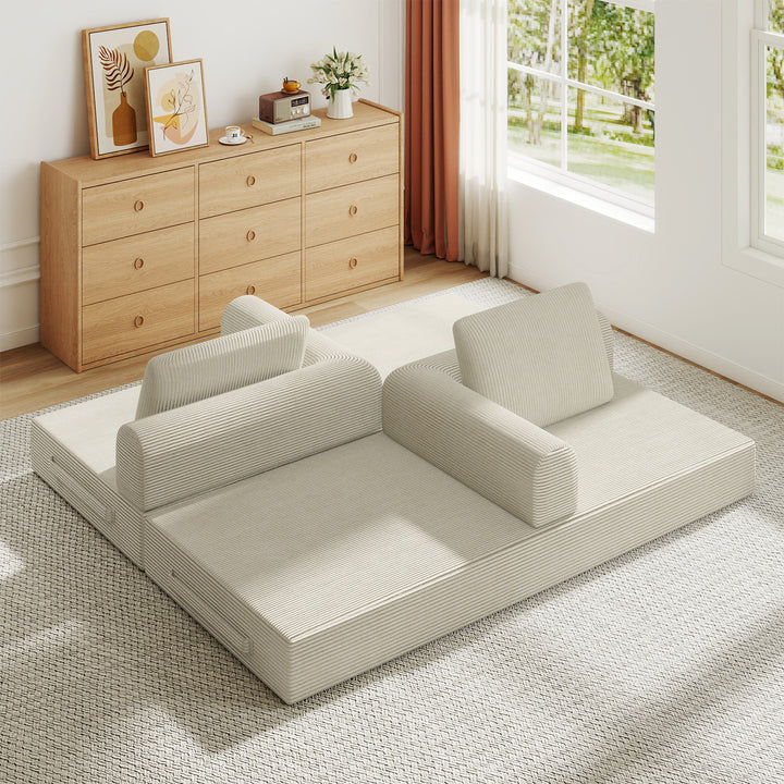 corduroy-convertible-sleeper-sofa-bed-with-pillow-beige