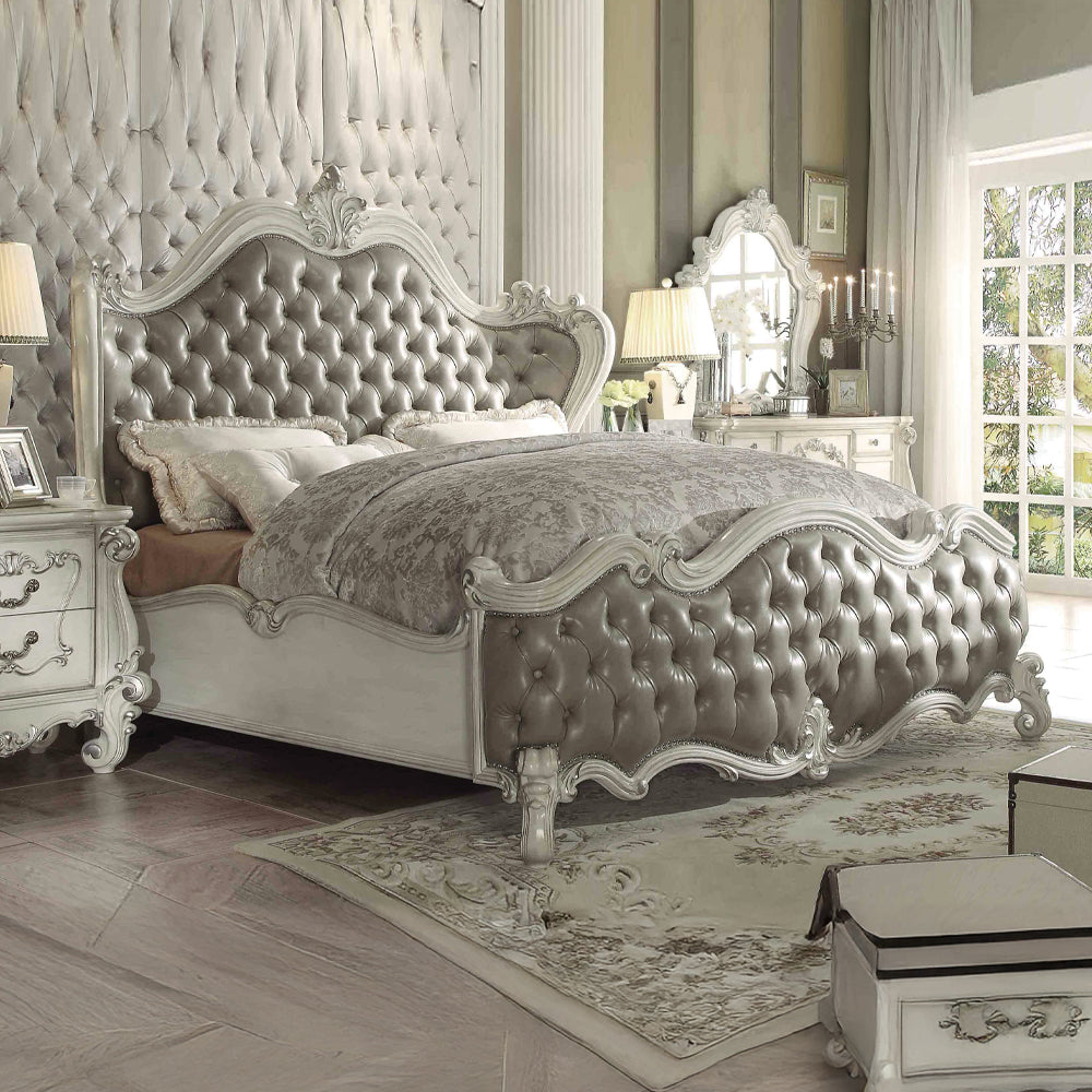 Versailles CK Bed in Vintage Gray Leatherette & Bone White