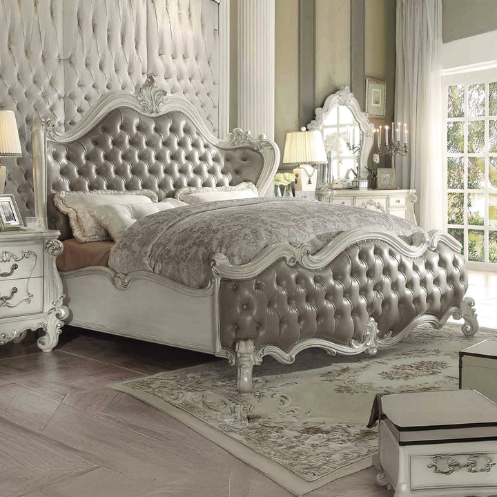 Versailles CK Bed in Vintage Gray Leatherette &amp; Bone White