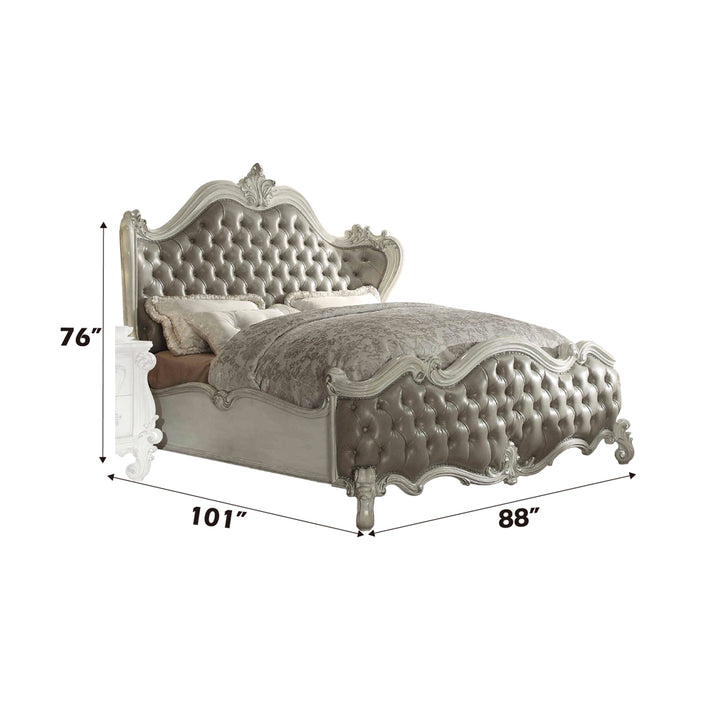 Versailles CK Bed in Vintage Gray Leatherette &amp; Bone White - dimensions