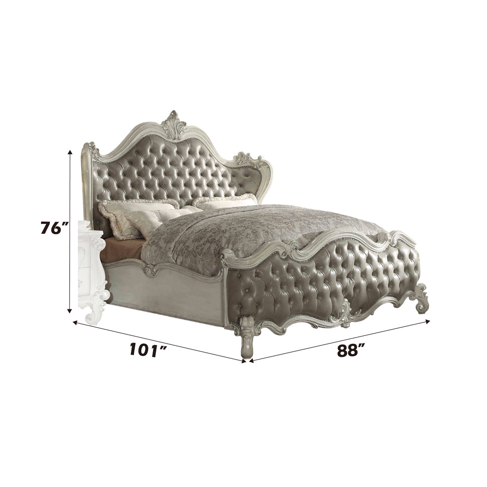 Versailles CK Bed in Vintage Gray Leatherette & Bone White - dimensions