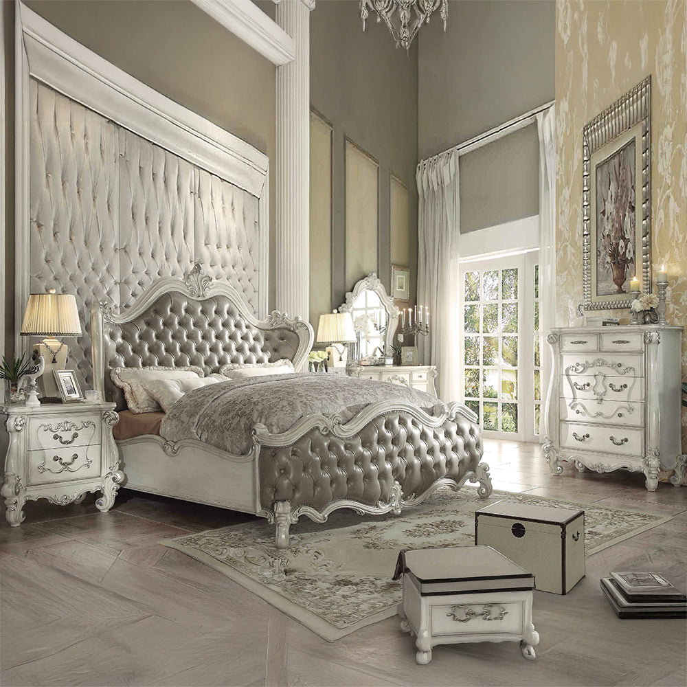 Versailles CK Bed in Vintage Gray Leatherette & Bone White - lifestyle