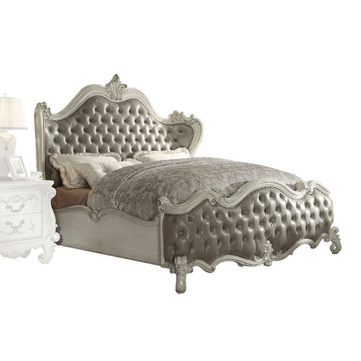 Versailles EK Bed in Vintage Gray Leatherette &amp; Bone White