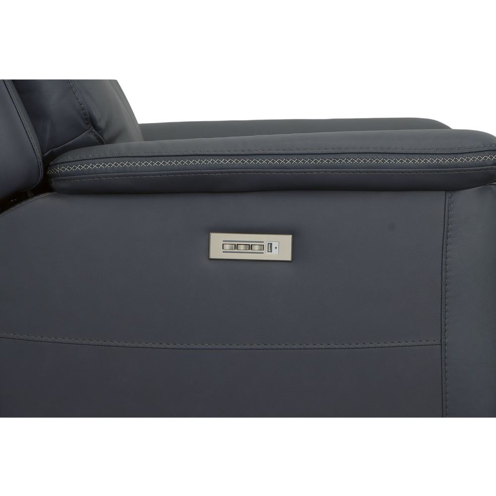 Sawyer Leather Power Recliner with Power Headrest & Lumbar in Marine