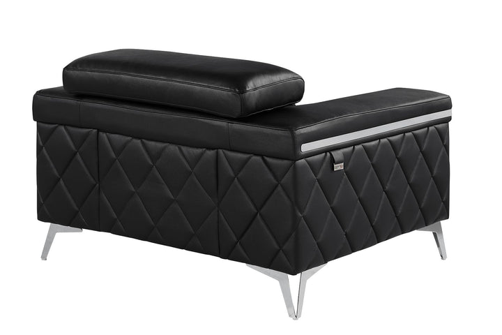 DivanItalia 1140 Chair with Adjustable Headrest in Top-Grain Italian Leather - Black