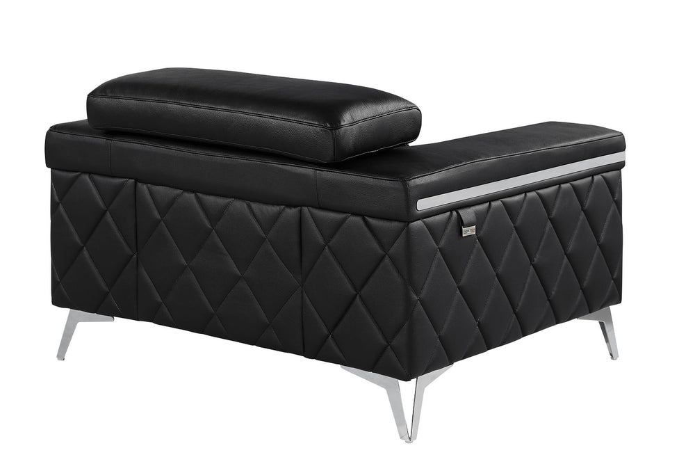 DivanItalia 1140 Chair with Adjustable Headrest in Top-Grain Italian Leather - Black