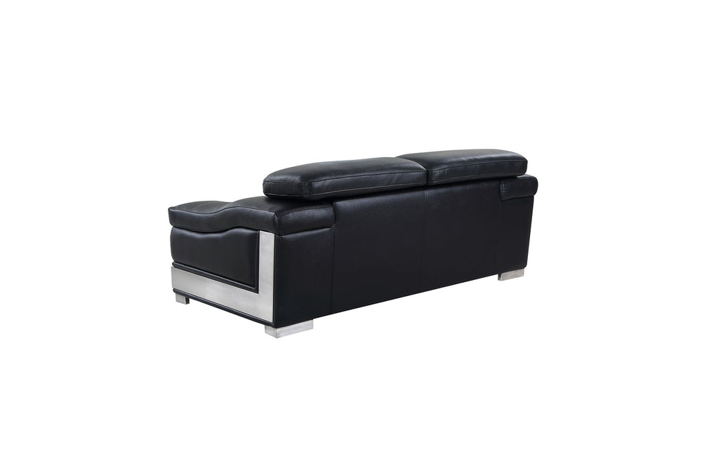 DivanItalia 415 Loveseat with Adjustable Headrest in Top-Grain Italian Leather - Black