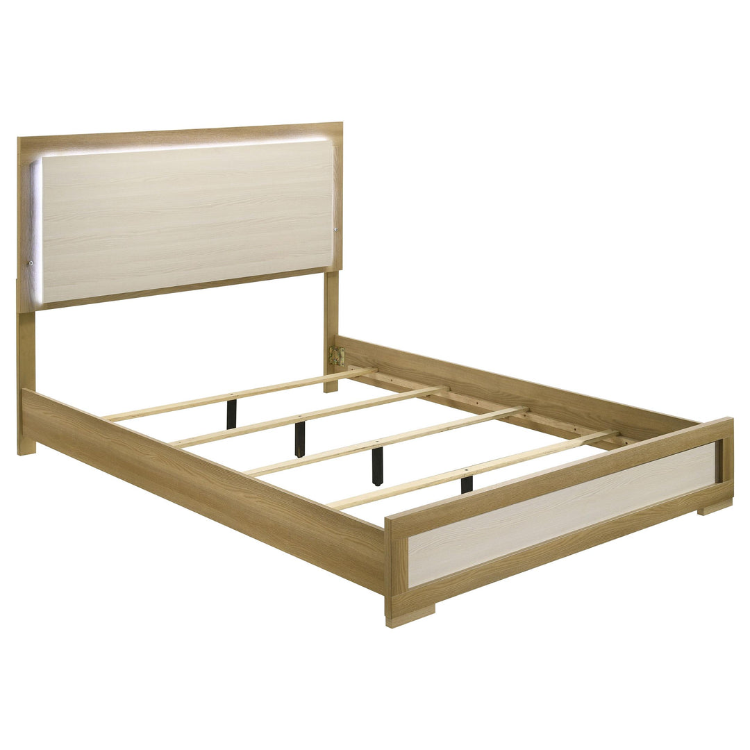 Coaster Furniture 215651Q Hyland Wood Queen LED Panel Bed Natural and White