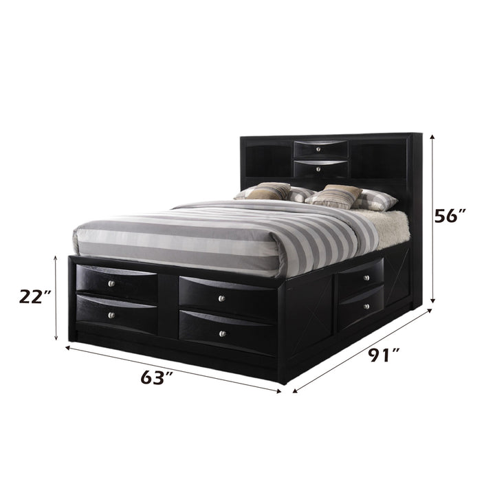 Ireland Queen Bed with Storage in Black - dimensions