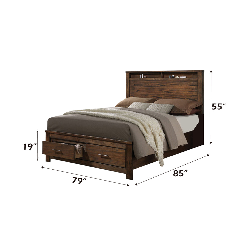 Merrilee EK Bed with Storage in Oak - dimensions