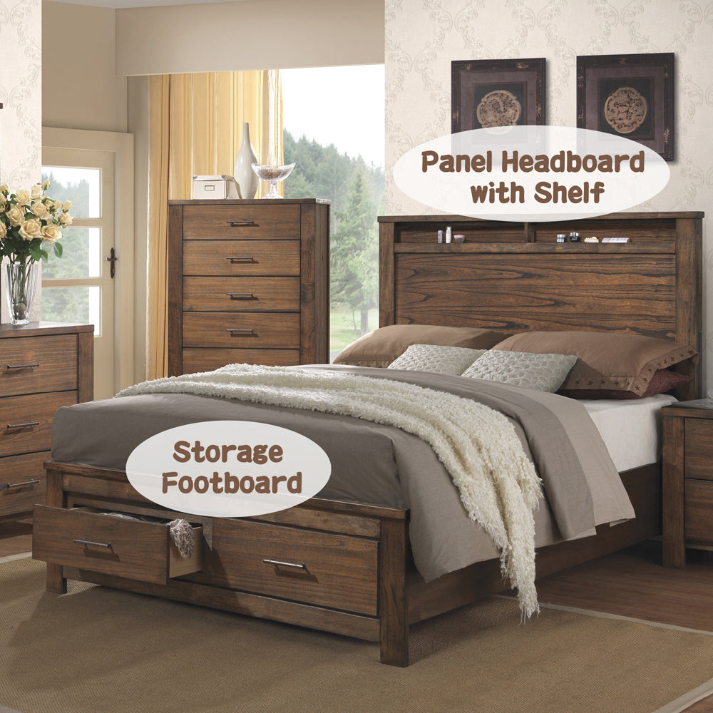 Merrilee EK Bed with Storage in Oak - features