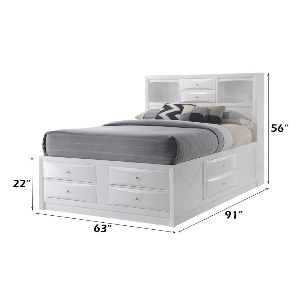 Ireland Queen Bed with Storage in White - dimensions