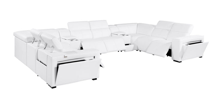 DivanItalia 1224 10-Piece U-Shaped Sectional Sofa in Top Grain Italian Leather with 4 Power Recliners &amp; Power Headrests - White