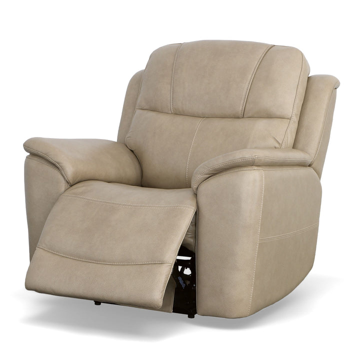 Crew Leather Power Recliner with Power Headrest &amp; Lumbar in Pebble