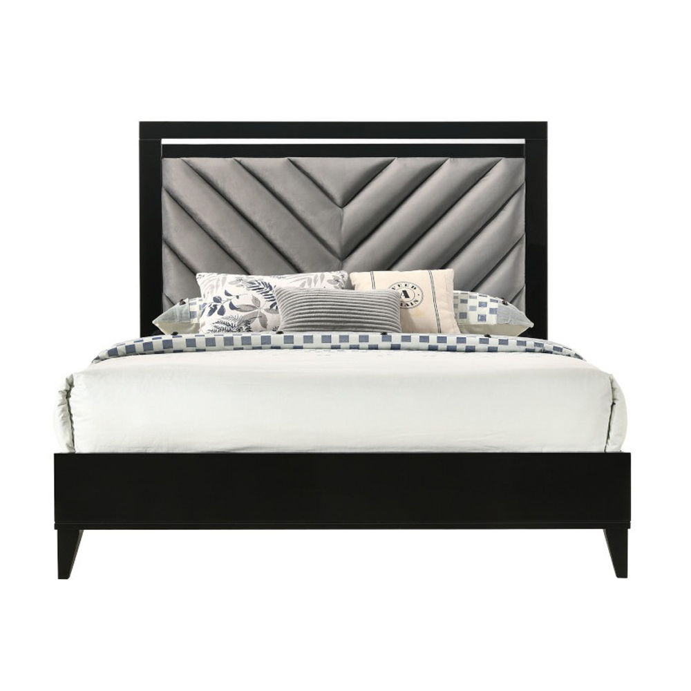 Chelsie - Queen Bed - Gray Fabric & Black