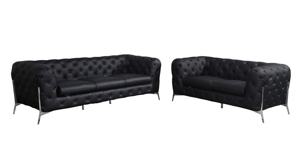 DivanItalia 970 2-Piece Sofa Set in Top-Grain Italian Leather - Black