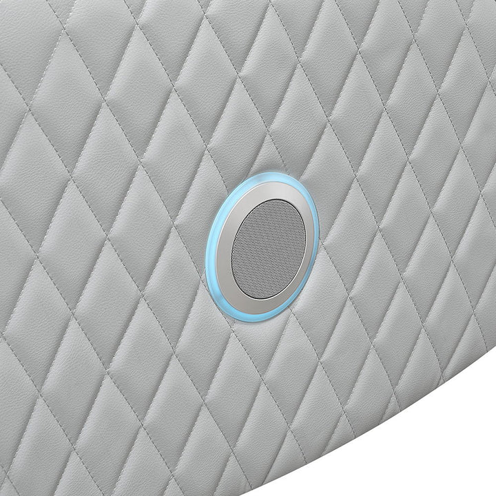 Elonzo - Power Motion Loveseat With Console, LED, Power Headrest & Speaker - Light Gray