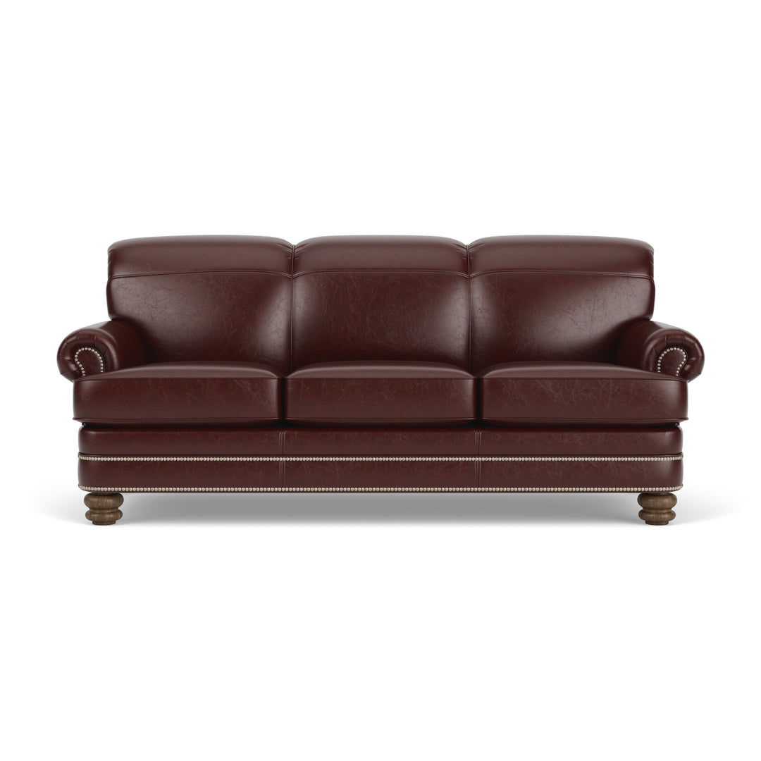 Flexsteel B3791-31 Bay Bridge  Leather Sofa, Nailhead Trim  Dark Brown
