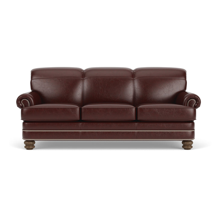 Flexsteel B3791-31 Bay Bridge  Leather Sofa, Nailhead Trim  Dark Brown