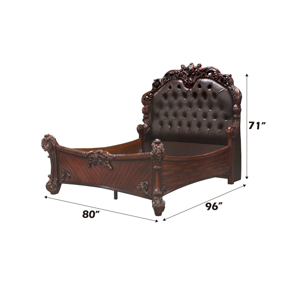 Vendome Queen Bed in Leatherette & Cherry - dimensions