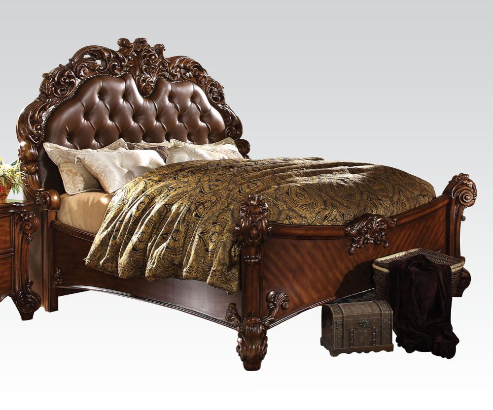 Vendome Queen Bed in Leatherette & Cherry