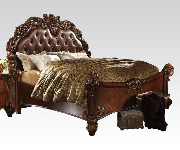 Vendome Queen Bed in Leatherette &amp; Cherry