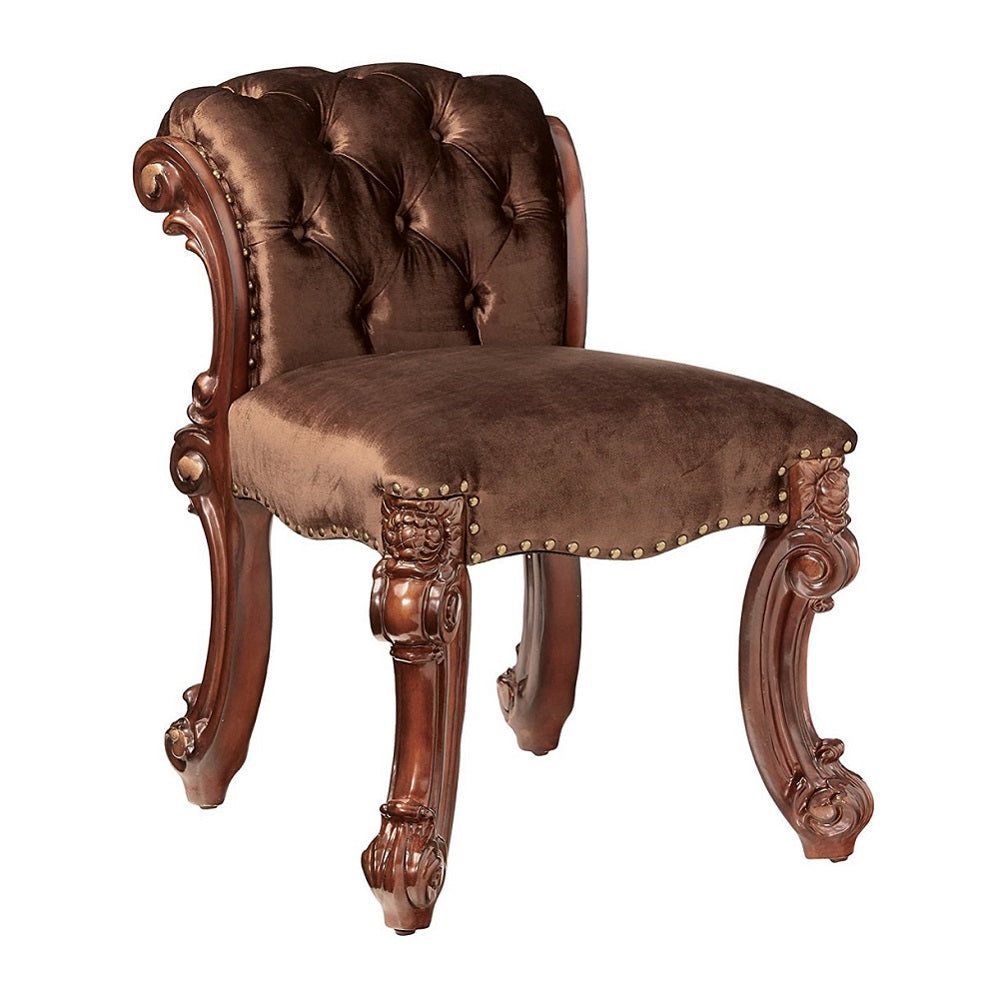 Vendome Vanity Stool in Fabric & Cherry Finish