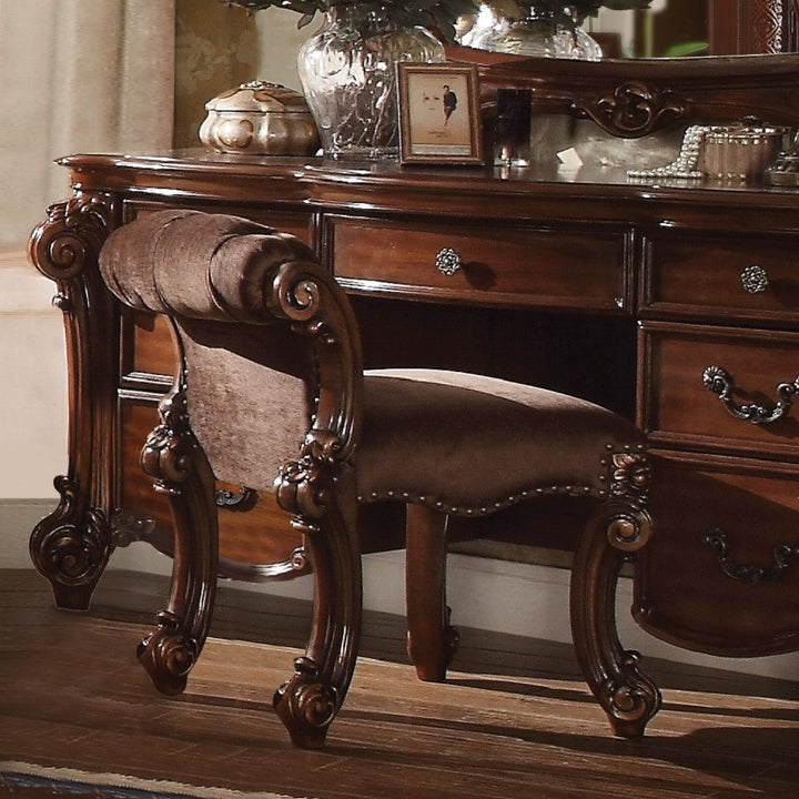 Vendome Vanity Stool in Fabric &amp; Cherry Finish