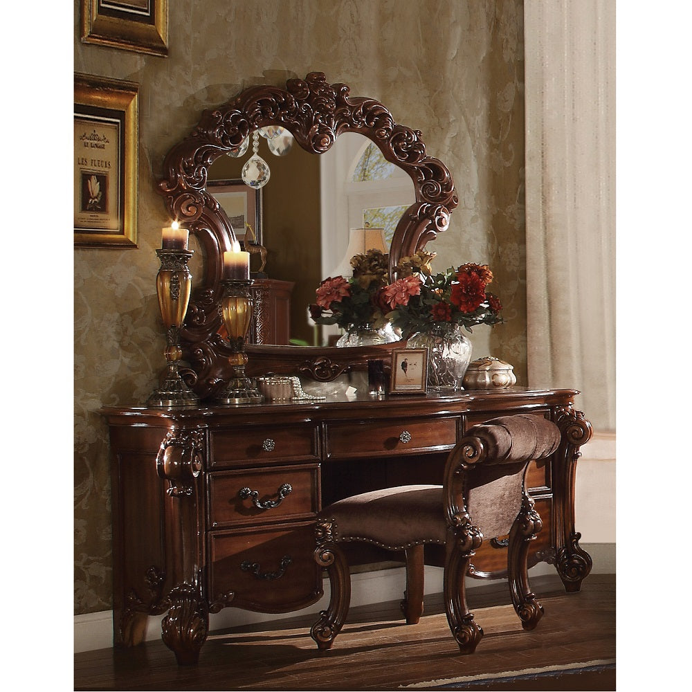Vendome Vanity Stool in Fabric & Cherry Finish - lifestyle