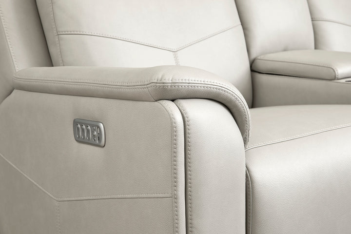Vernon Fabric Power Reclining Loveseat with Console, Power Headrests, Lumbar, Heat &amp; Massage in Dove Grey