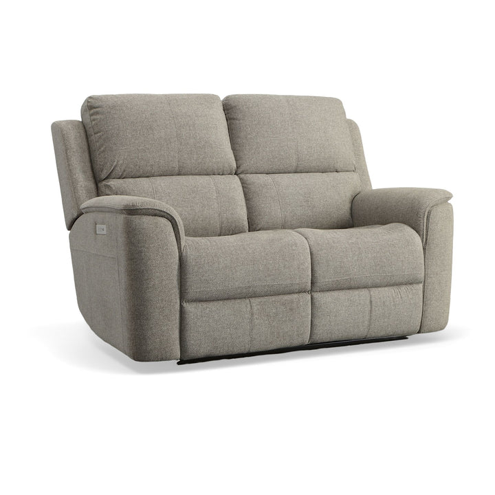 Flexsteel Henry Fog Gray Fabric Power Reclining Loveseat with Headrest &amp; Lumbar