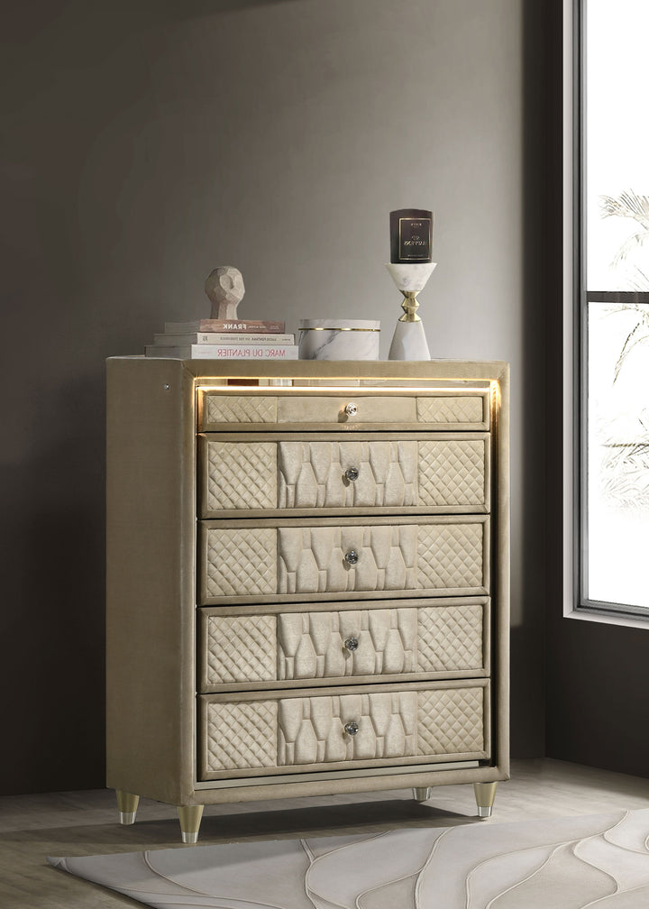 Lorient - 5-Drawer LED Chest Of Drawers - Ivory And Camel