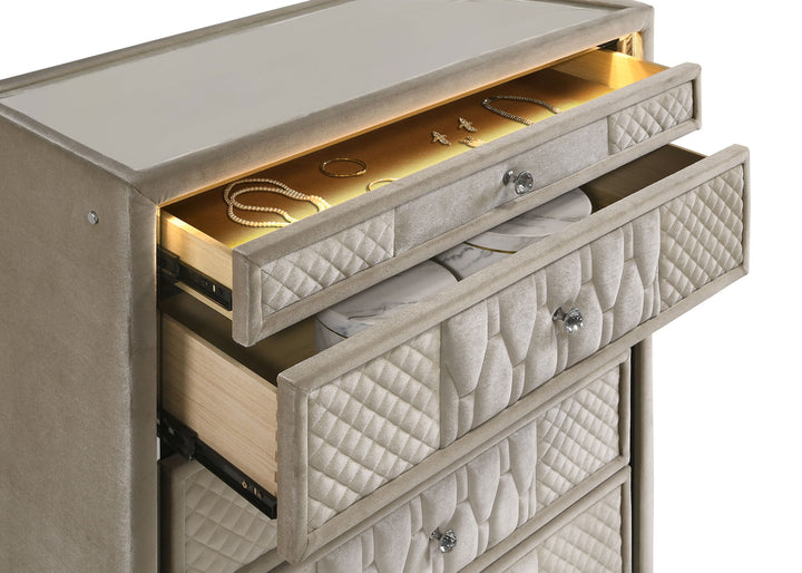 Lorient - 5-Drawer LED Chest Of Drawers - Ivory And Camel
