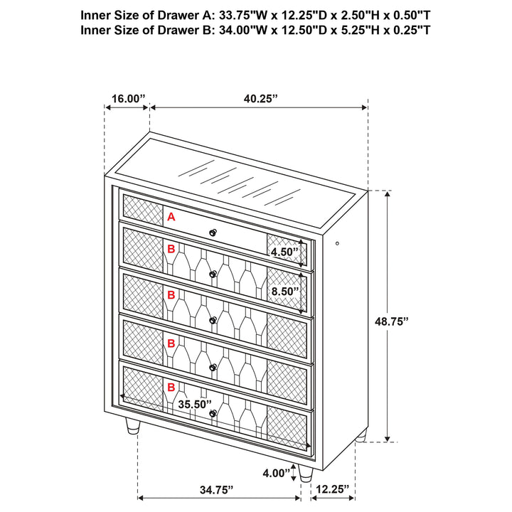 Lorient - 5-Drawer LED Chest Of Drawers - Ivory And Camel