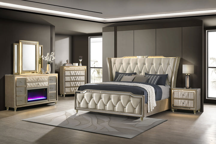 Lorient - 5-Drawer LED Chest Of Drawers - Ivory And Camel