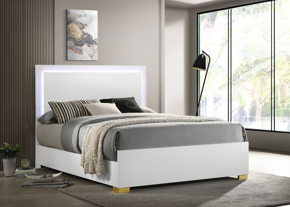 Marceline - Wood Queen LED Panel Bed - White