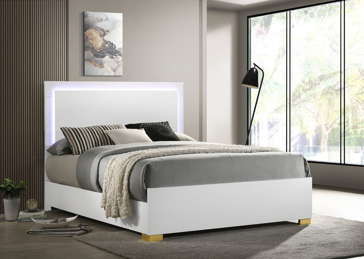 Marceline - Wood Queen LED Panel Bed - White