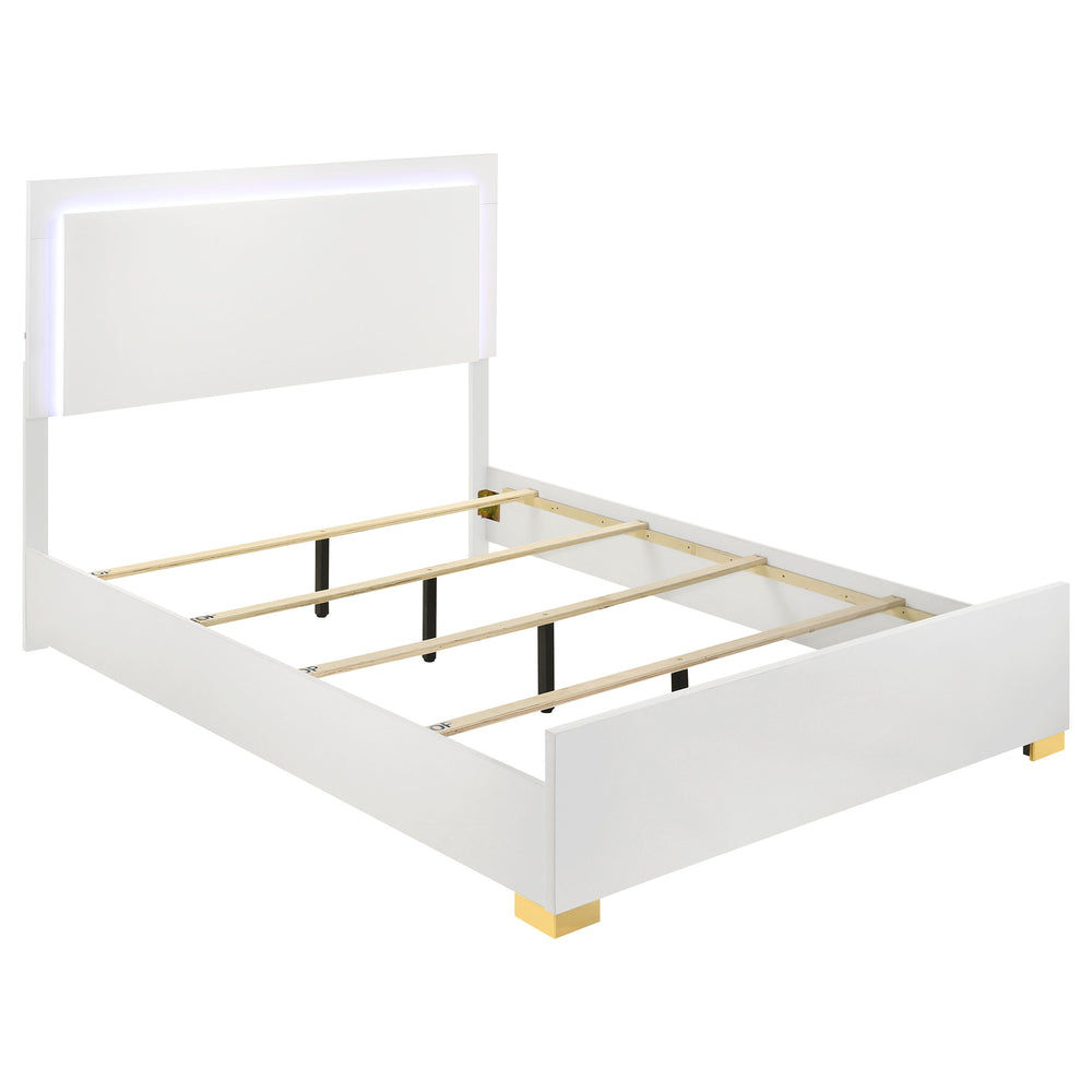 Marceline - Wood Queen LED Panel Bed - White