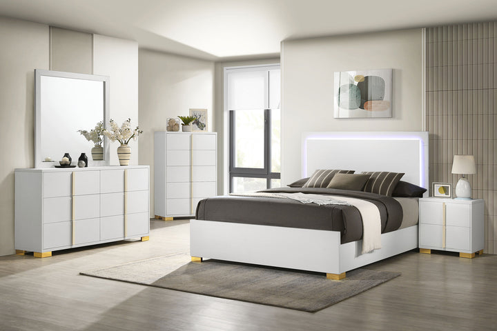 Marceline - Wood Queen LED Panel Bed - White