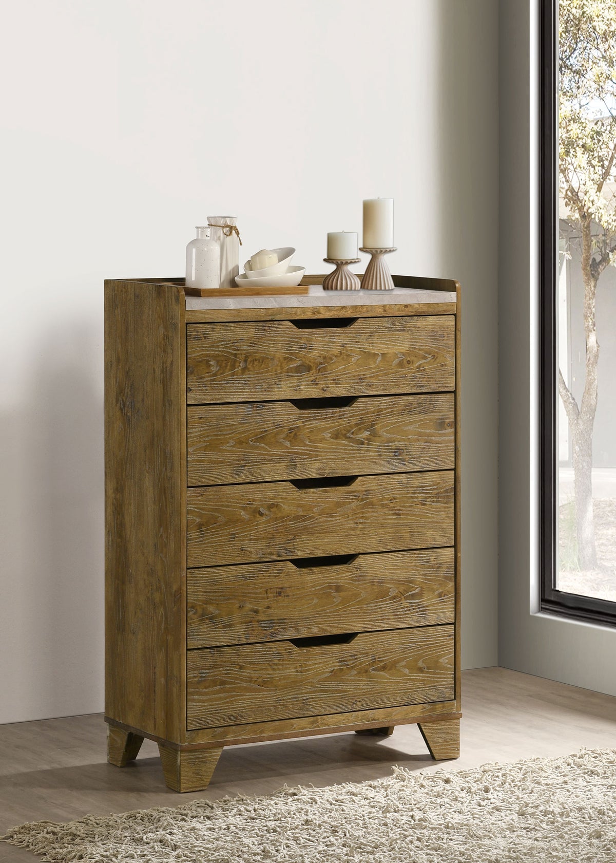 Henderson - 5-Drawer Bedroom Chest Of Drawers - Medium Oak