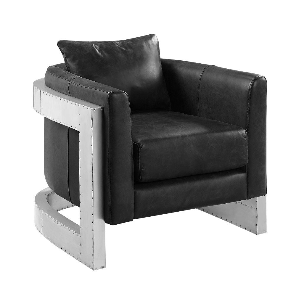 Betla - Accent Chair - Black Top Grain Leather & Aluminum