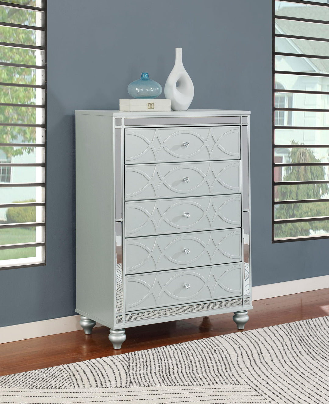 coaster-furniture-223215-gunnison-5-drawer-bedroom-chest-silver-metallic