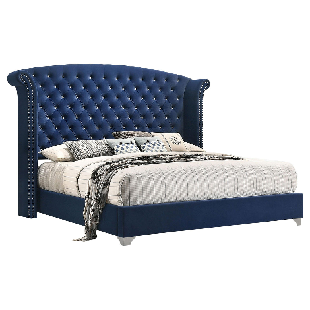 Coaster Furniture 223371KE Melody Upholstered Eastern King Wingback Bed Pacific Blue