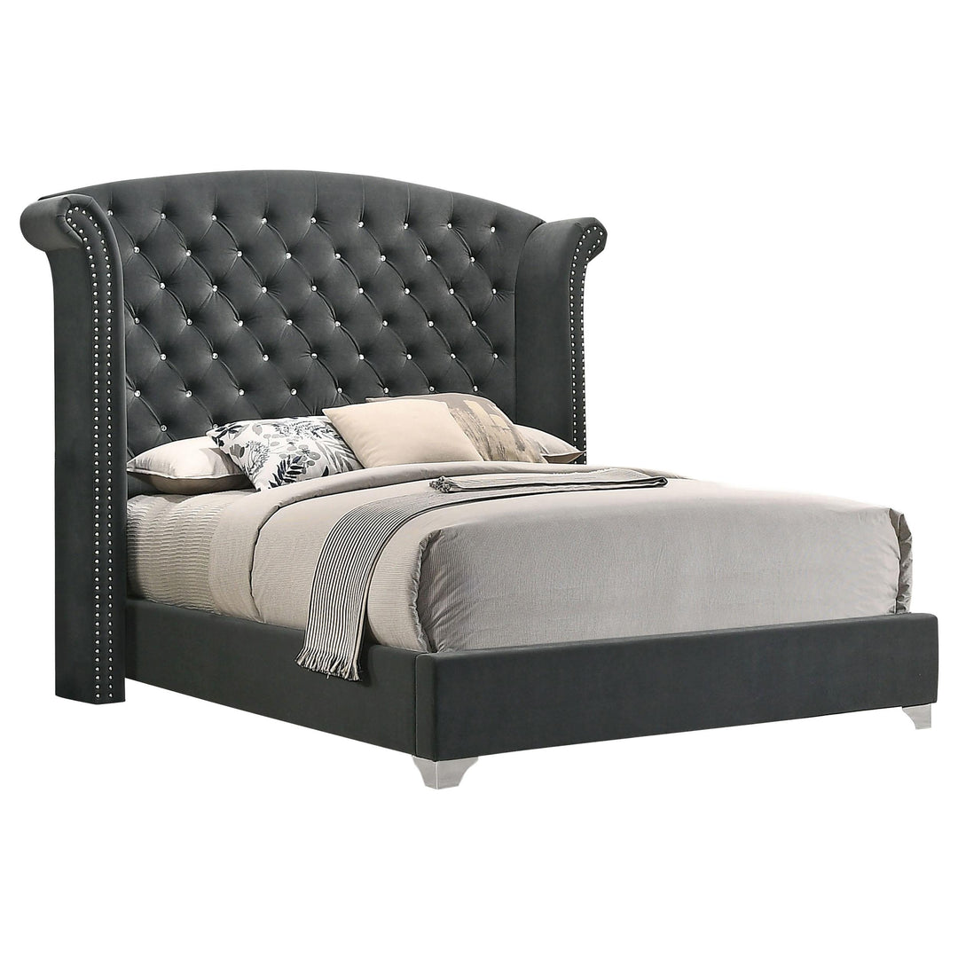 Coaster Furniture 223381Q Melody Upholstered Queen Wingback Bed Grey