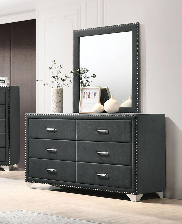 coaster-furniture-223383m-melody-6-drawer-upholstered-dresser-with-mirror-grey
