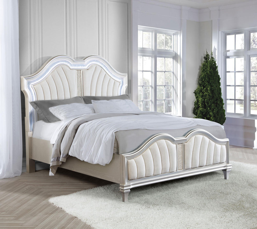 coaster-furniture-223391q-evangeline-wood-queen-led-panel-bed-silver-oak