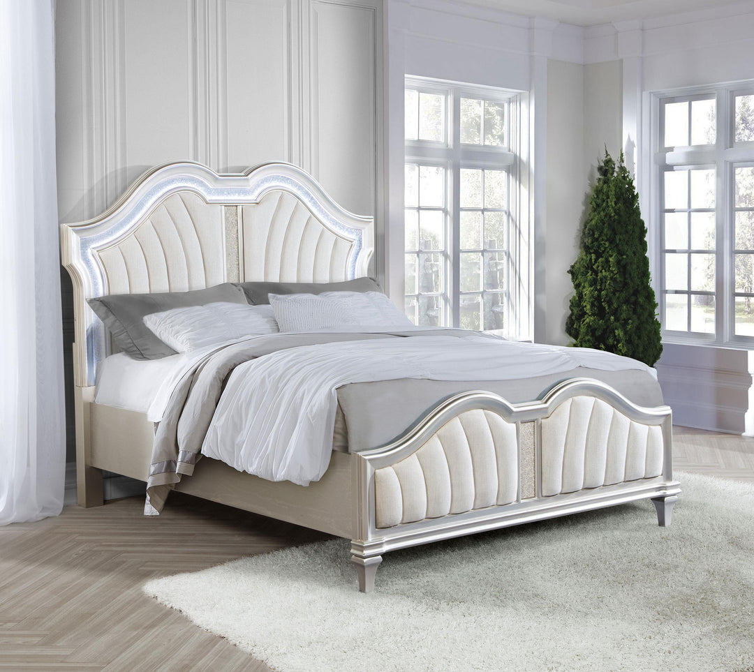 coaster-furniture-223391q-evangeline-wood-queen-led-panel-bed-silver-oak