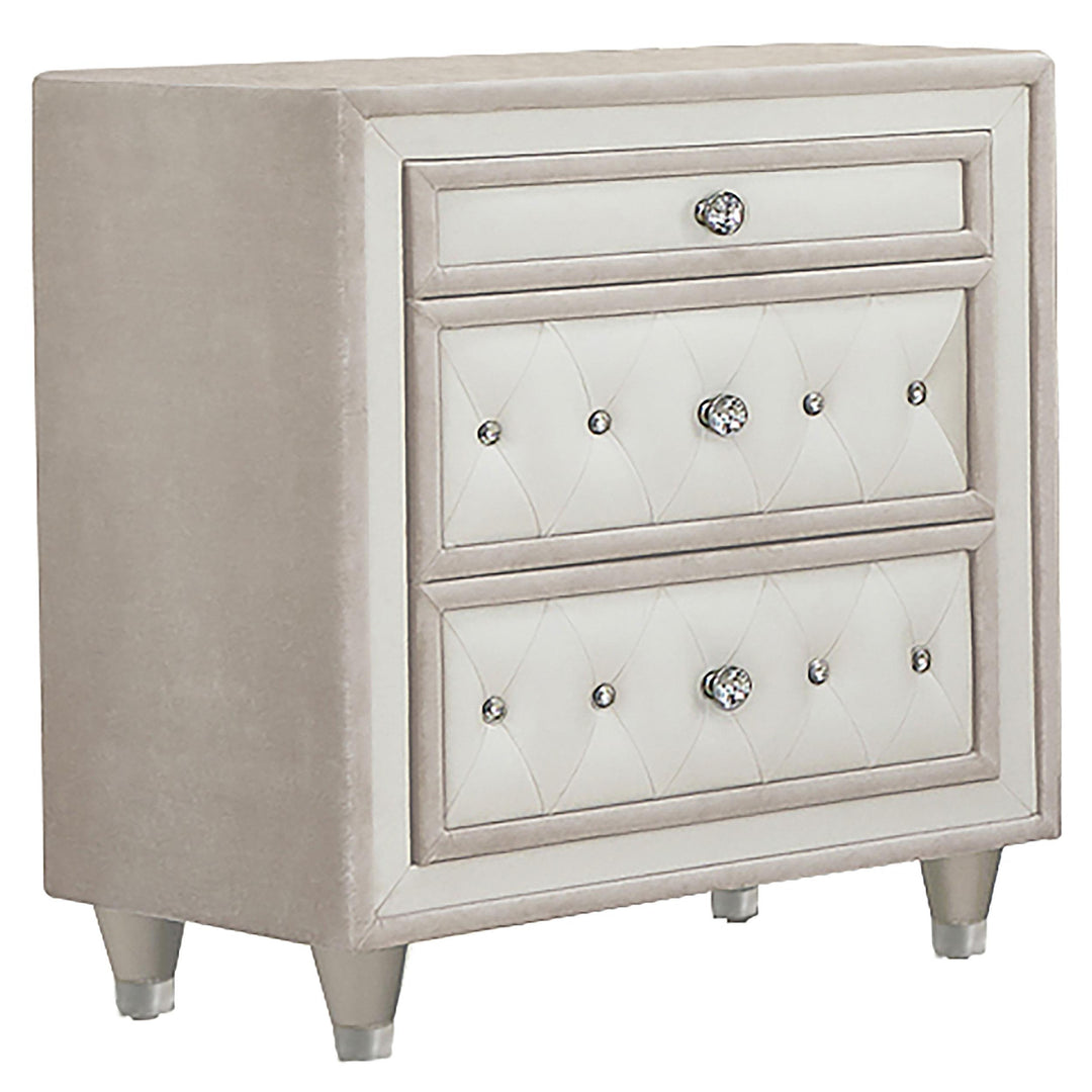 Coaster Furniture 223522 Antonella Upholstered 3-drawer Nightstand Ivory and Camel