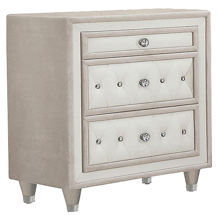 Coaster Furniture 223522 Antonella Upholstered 3-drawer Nightstand Ivory and Camel